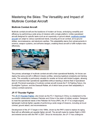 Mastering the Skies_ The Versatility and Impact of Multirole Combat Aircraft