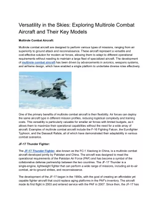 Versatility in the Skies_ Exploring Multirole Combat Aircraft and Their Key Models