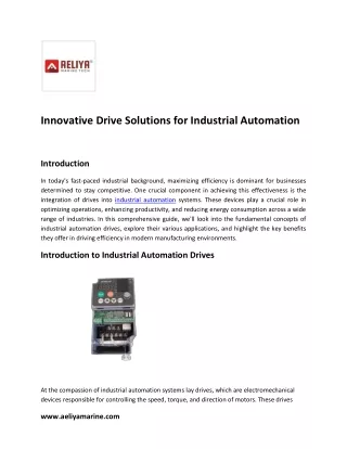 Innovative Drive Solutions for Industrial Automation