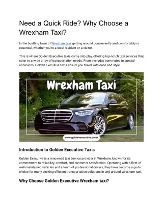 Need a Quick Ride_ Why Choose a Wrexham Taxi_