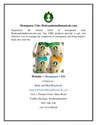 Menopause Cbd  Bodyandmindbotanicals