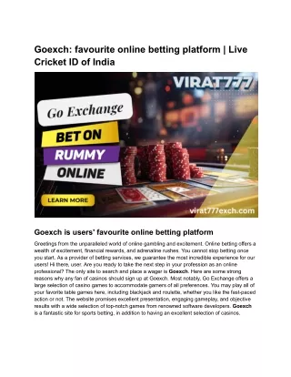 Goexch_ favourite online betting platform _ Live Cricket ID of India