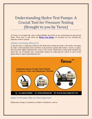 Understanding Hydro Test Pump: A Crucial Tool for Pressure Testing (Brought to y