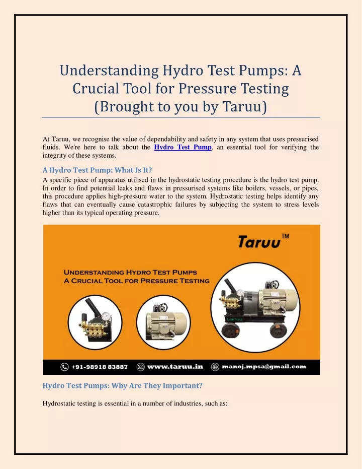 understanding hydro test pumps a crucial tool