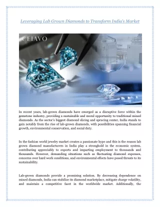 Leveraging Lab Grown Diamonds to Transform India