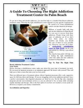 A Guide To Choosing The Right Addiction Treatment Center In Palm Beach