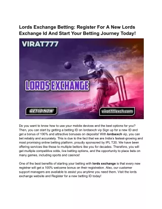 Lords exchange : Top lordsexch ID provider in India