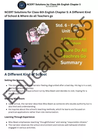 NCERT Solutions for Class 6th English Chapter 5 A Different Kind of School & Where do all Teachers go