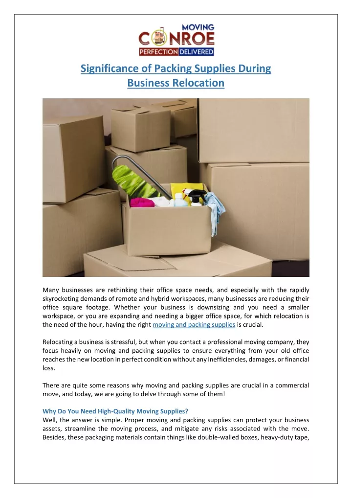 significance of packing supplies during business