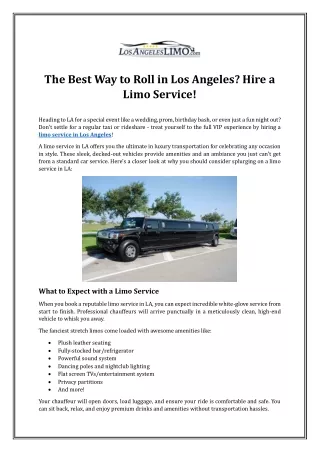 The Best Way to Roll in Los Angeles? Hire a Limo Service!