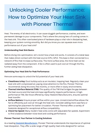 Unleash Your PC's Potential: Optimizing Heat Sinks with Heatsink Manufacturer