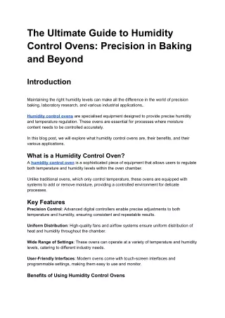 Achieving Precision and Quality with Humidity Control Ovens: Essential for Bakin