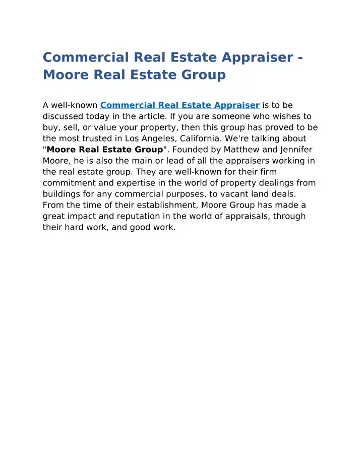 commercial real estate appraiser moore real