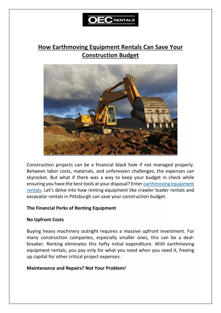 how earthmoving equipment rentals can save your