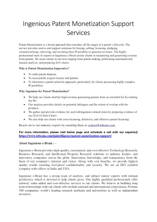 ingenious patent monetization support services