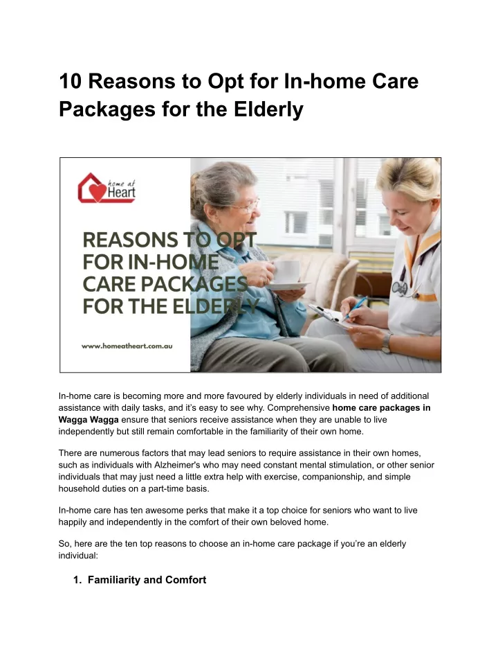 10 reasons to opt for in home care packages