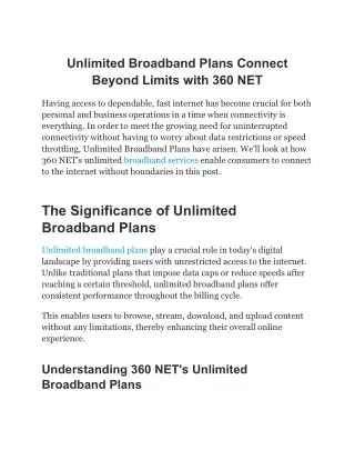 Unlimited Broadband Plans 360 Net