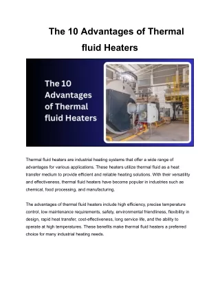 The 10 Advantages of Thermal Oil Heaters