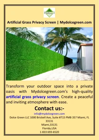 Artificial Grass Privacy Screen  Mydolcegreen.com