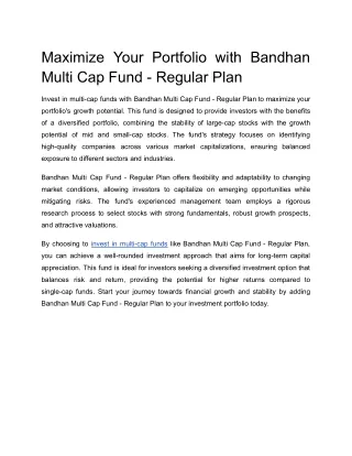 Maximize Your Portfolio with Bandhan Multi Cap Fund - Regular Plan