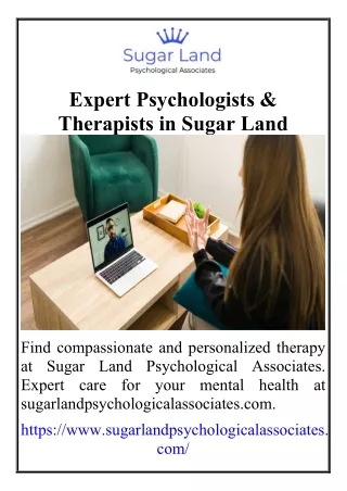 Expert Psychologists & Therapists in Sugar Land