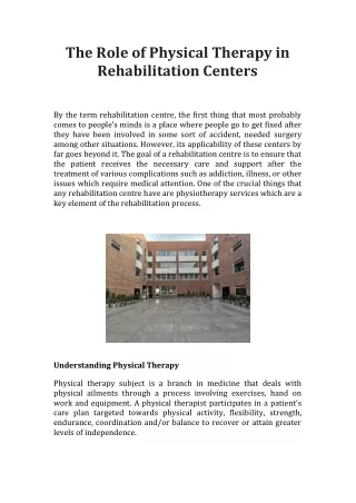 The Role of Physical Therapy in Rehabilitation Centers