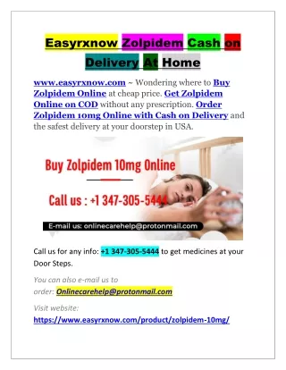 Easyrxnow Zolpidem 10mg Cash on Delivery At Home