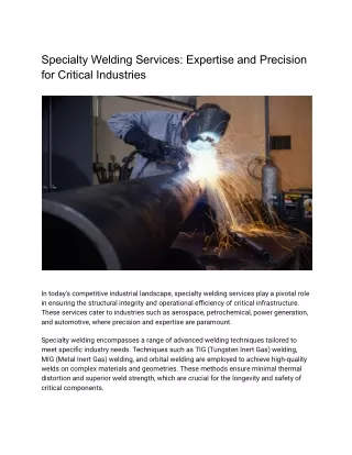 Specialty Welding Services: Expertise and Precision for Critical Industries