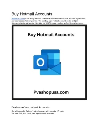 Buy Hotmail Accounts From $1.50 | 100% Safe & Real