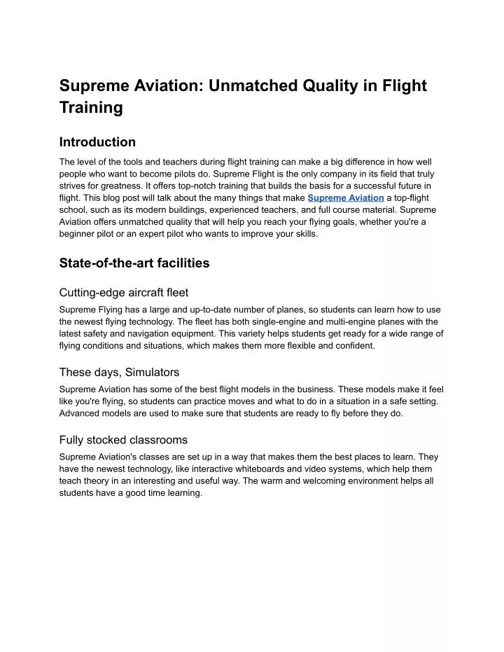 supreme aviation unmatched quality in flight