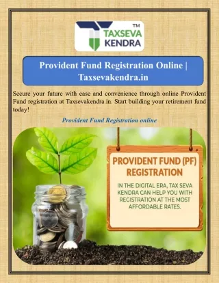 Provident Fund Registration Online Taxsevakendra.in