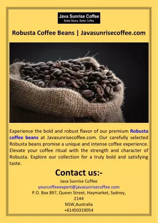 Robusta Coffee Beans  Javasunrisecoffee.com