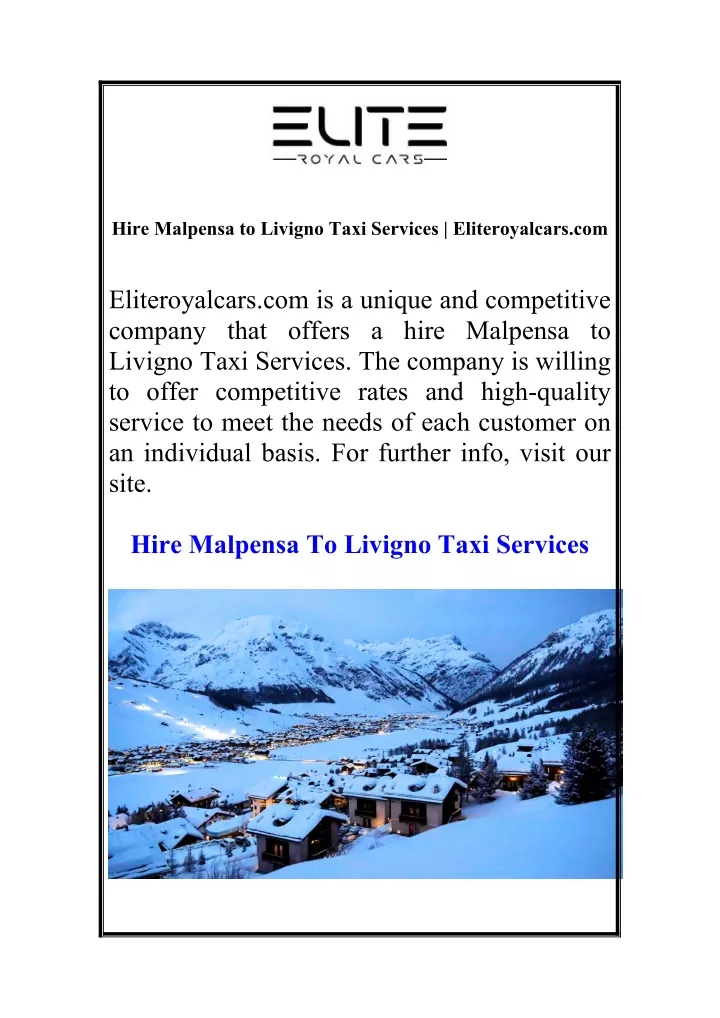 hire malpensa to livigno taxi services