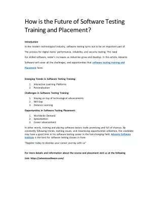 how is the future of software testing training and placement