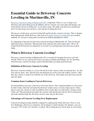 Essential Guide to Driveway Concrete Leveling in Martinsville, IN