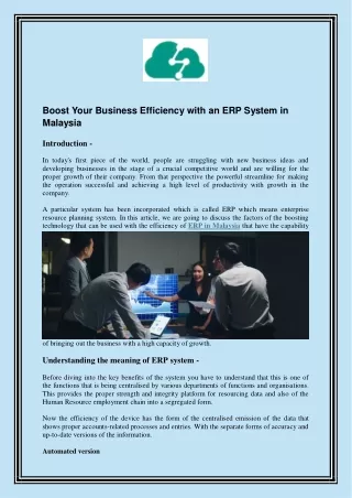 Boost Your Business Efficiency with an ERP System in Malaysia