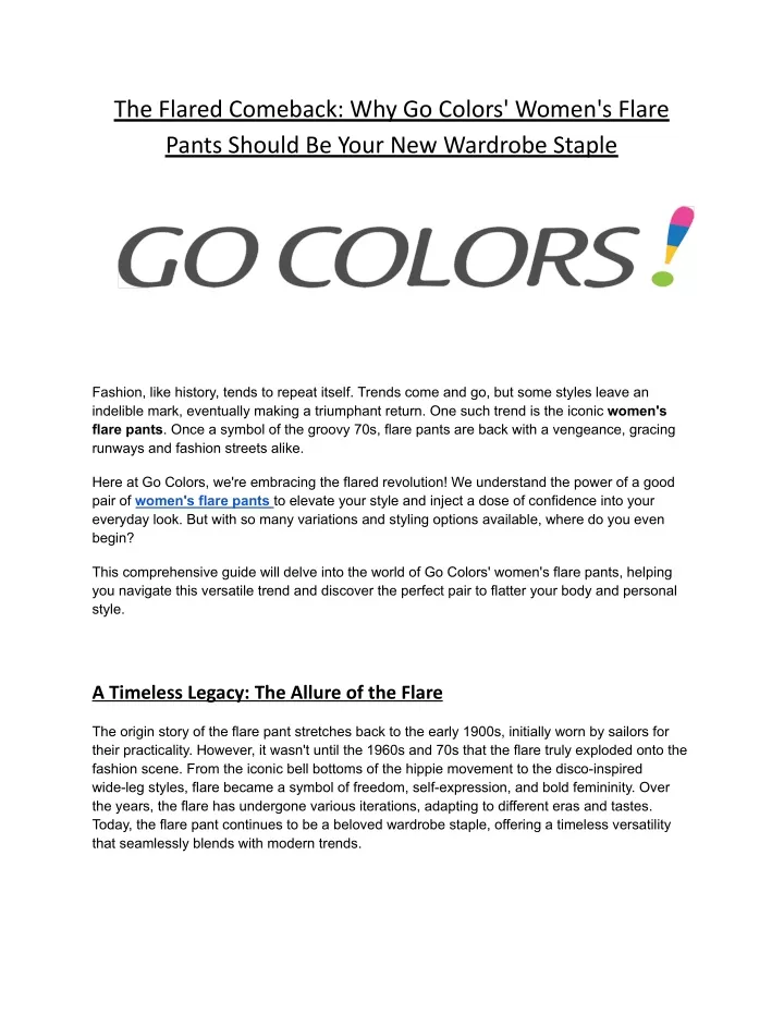 the flared comeback why go colors women s flare