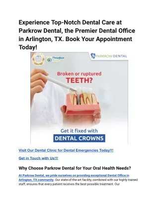 Experience Top-Notch Dental Care at Parkrow Dental, the Premier Dental Office in Arlington, TX