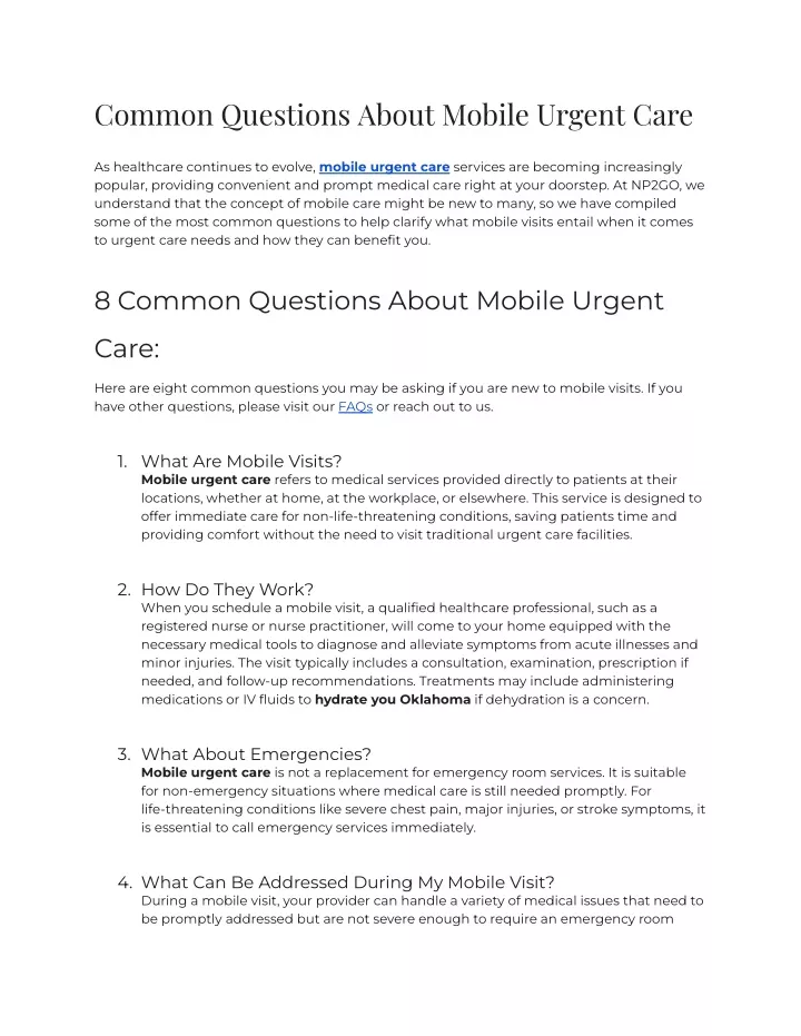 common questions about mobile urgent care