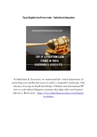 Top ip litigation law firms in india - Saikrishna & Associates