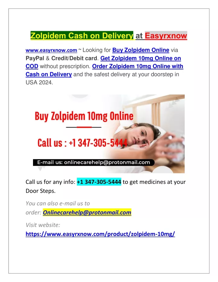 zolpidem cash on delivery at easyrxnow