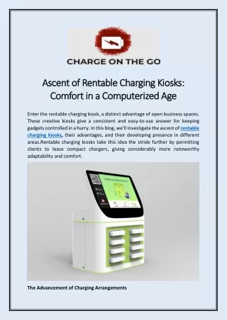 Ascent of Rentable Charging Kiosks Comfort in a Computerized Age