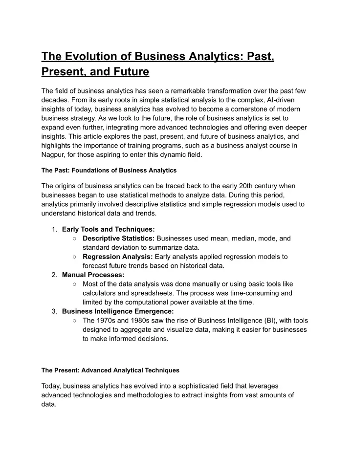 the evolution of business analytics past present