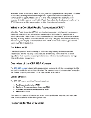 Certified Public Accountant (CPA) and the CPA USA Course: A Comprehensive Guide
