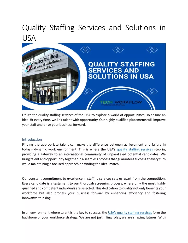 quality staffing services and solutions in usa