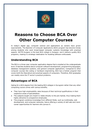 reasons to choose bca over other computer courses