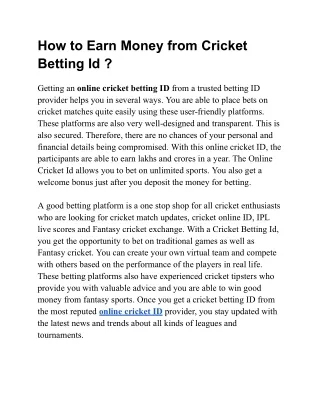 How to Earn Money from Cricket Betting Id