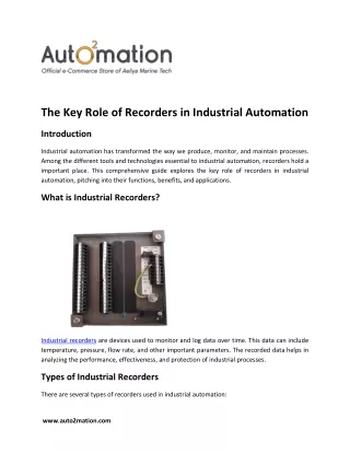 The Key Role of Recorders in Industrial Automation