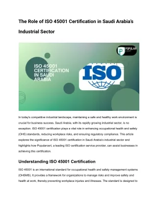 The Role of ISO 45001 Certification in Saudi Arabia’s Industrial Sector (1)
