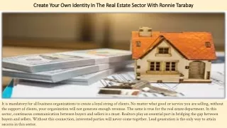Create Your Own Identity in The RealEstate Sector With Ronnie Tarabay
